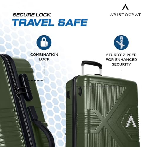 Image of Aristocrat Proteq Check-in Trolley Bag 66cm | Medium Hard Luggage | 8-Wheel Suitcase for Travel | Combination Lock with Sturdy Zipper | Polycarbonate | 3 Years International Warranty (Bronze Green)