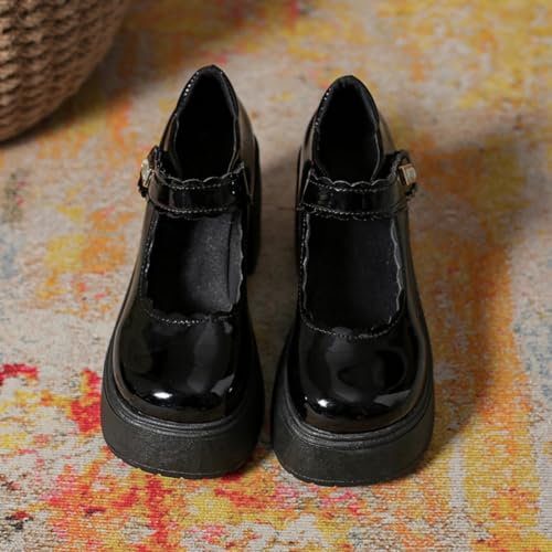 Image of Women's Platform Mary Janes Heart Cat Buckle Rivets Ankle Lolita Gothic Princess Platform Pumps Patent Leather Thorn Vintage Traditional Embroidery Upper Dress Shoes