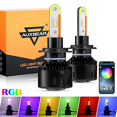 Auxbeam H7 RGB LED Bulb CSP Chips, F-B5 Series H7 LED Daytime Running Lights 15000 Lumens 60W Multi-color, Mobile APP Bluetooth Control, Pack of 2
