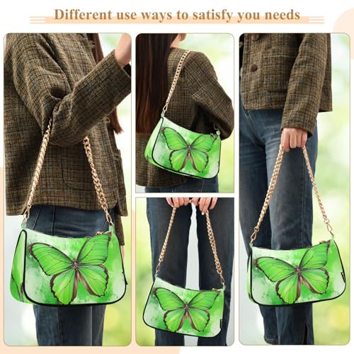 Shoulder Bags for Women Green Butterfly Tote HandBag Shoulder Bags purse with Chain Zipper Closure3