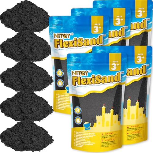 NiToy FlexiSand 11 Lbs Moldable Self-Sticking Sand,Never Dries Out-Fun for 3 Years and up Kids Bulk Refill for Sensory Sand Box Toys,Ideal for Shaping, Squeezing, Scooping and Rolling (5kg, Black)