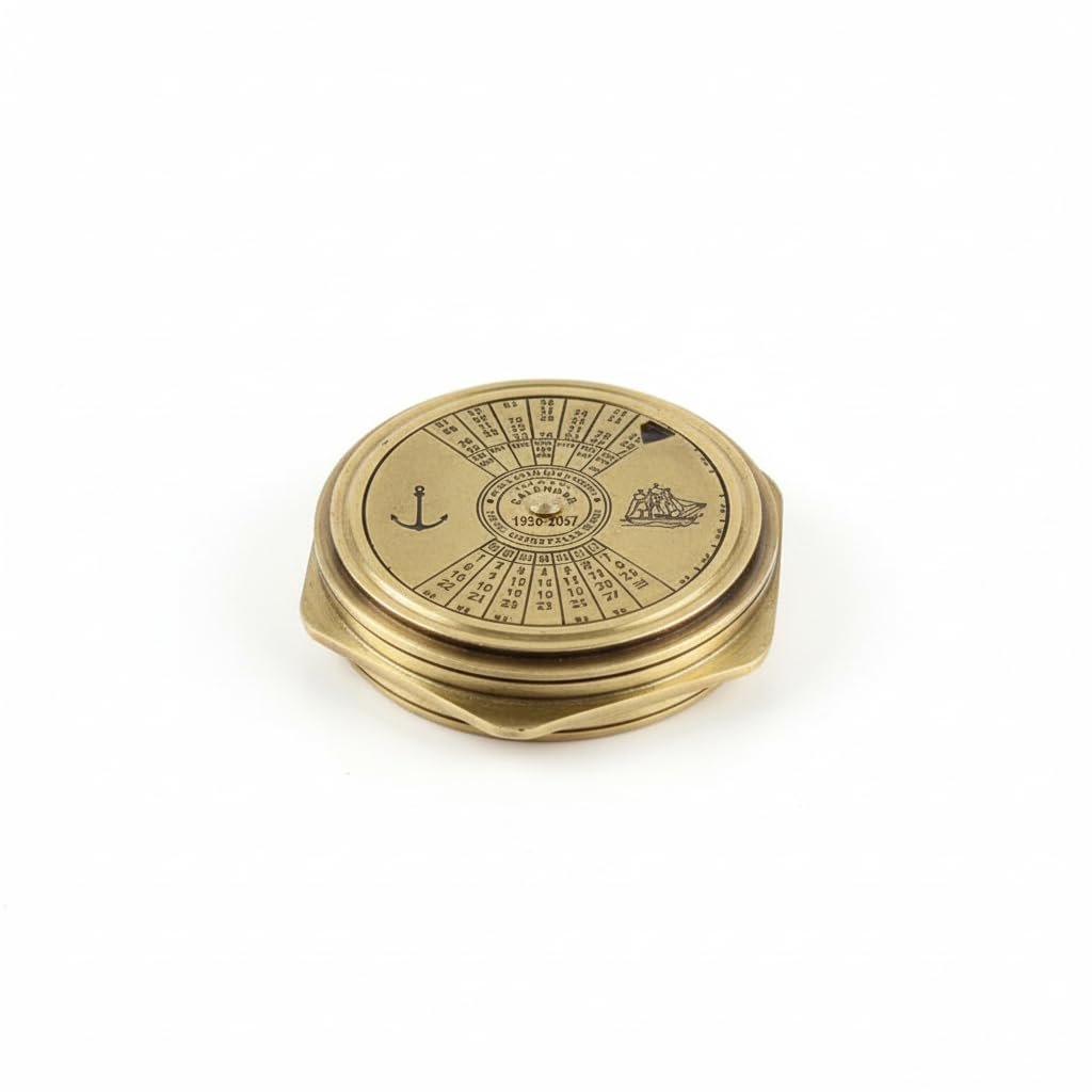 Nautical Brass Perpetual Calendar Compass - Working Vintage Pocket Compass with 1900-2067 Calendar & Ship Engravings - Unique Maritime Gift(NA1182)-picture-21