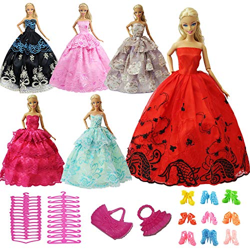 ZITA ELEMENT Lot 15 Pcs 11.5 Inch Girl Doll Clothes Party Dress and Accessories - 5 Dresses, 5 Shoes, 3 Hangers and 2 Handbags for 11.5 Inch Girl Doll