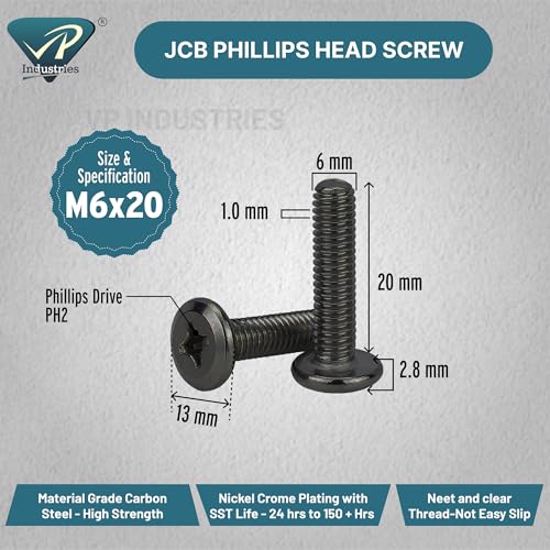Image of By inchVP INDUSTRIES inch (Pcs-25) M6x20 mm JCB Philips Flat Head Furniture Bolt Black Zinc Finish | Furniture Connector Bolt for Crib, Bunk Bed, Cot & Furniture Assembly