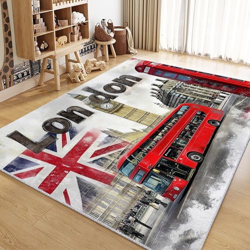 Tapis Salon 80x150cm Paysage Urbain De Londres Tapis Doux Lavables, Moquette Antidérapant Moderne, Tapis Poil Ras, Chambre Salon et Chambre d'enfants Tapis...
