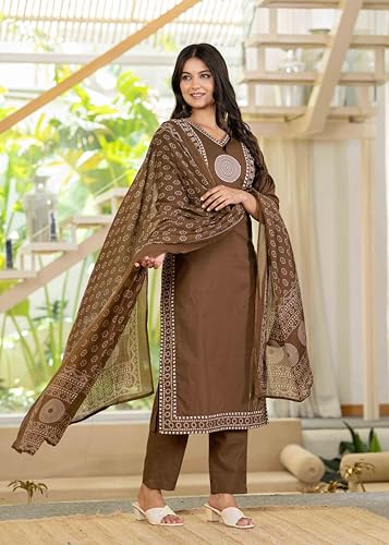 Image of Pistaa's Women's Ethnic Motifs Printed Regular Pure Cotton Kurta with Trousers With Dupatta Set