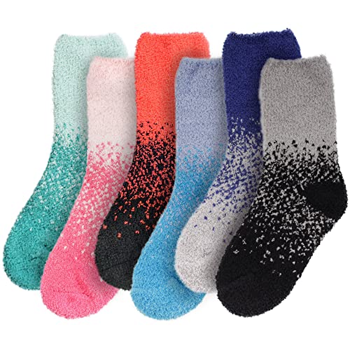 Image of BambooMN Colorful Fuzzy Socks - Assorted Super Soft Warm Microfiber Comfy Home Socks - Value Pack