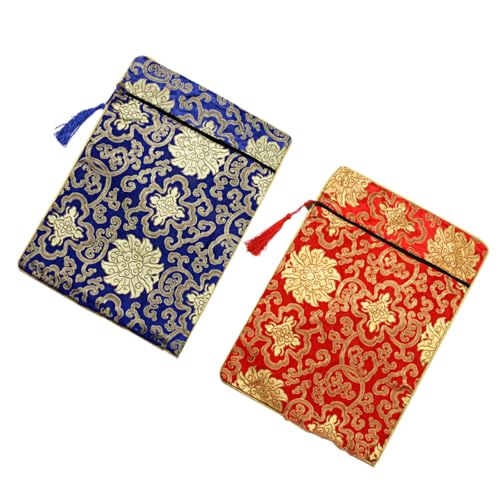 Housoutil Bolsa de Brocado Bordada para Escrituras Budistas, 2 Unidades Medianas 20x25 Cm, Diseño Étnico Chino, Organizador Multifunción para Libros, Adecuado para Viaje y Uso Diario
