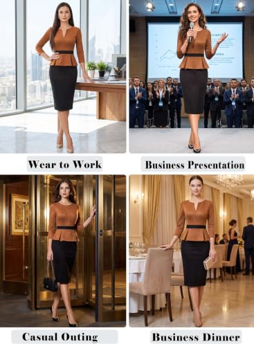 Image of VFSHOW Womens Work Business Office Front Zipper Peplum Church Sheath Dress