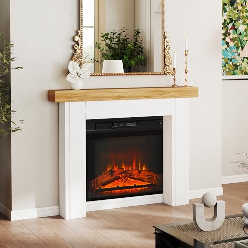 Image of HOMCOM Modern Fireplace Mantel with Leg, 51.2 inch W x 40.6 inch H, Natural Wood | Freestanding Fireplace Surround, For Electric Fireplaces