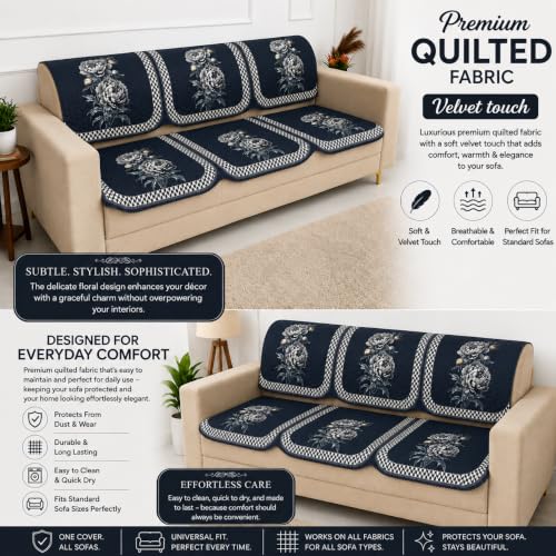 Image of Homerz 'Brooklyn Series' Premium Sofa Cover | Quilted Floral Design | Non-Slip Washable Sofa Protector | Soft Anti Slip Fabric (Ny Grey, 7 (3+2+2) Seater, Seat Cover with Backrest)