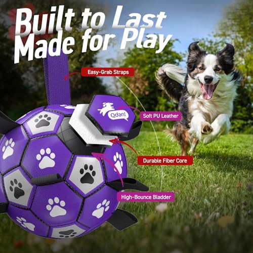 Image of QDAN Dog Toys Soccer Ball with Straps - Dog Water Toy, Puppy Birthday Gifts, Durable Dog Balls for Small Medium Dogs (6 Inch) | 6 Inch Herding Ball for Small Dogs, Puppy Toy, Outdoor Toys Balls to Keep Them Busy, Dog Birthday Gift, 20-40 lbs Dogs