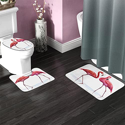 AOYEGO Flamingo-Badematte mit tropischen Vögeln, Flamingos, steht im Fluss, See, Wasser mit rosa Federn, langen Beinen… – Bild 3