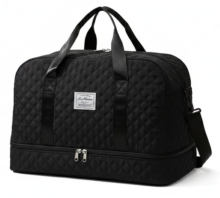 Image of WILDHORN 37 litres Nylon Travel Duffle Bag for Men & Women | 49 cm Weekender Gym Bag with Back Zipper Pocket & Trolley Strap | Overnight Cabin Luggage Shoulder Bag (Black)