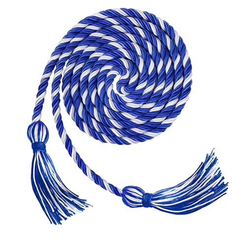 ZYLOP Graduation Honor Cords Royal Blue White 67 Inch 3-Strand Thick Braided Rope for Class of 2025 & 2026 Graduates - Professional Graduation Gown Accessories for High School & College