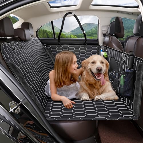 TantivyBo Auto Hundedecke Rücksitz mit Harter Unterseite, Hundehängematte für Auto, Hunde Anschnallgurt elastischem Gurt, Hundesitzschutz für Tesla Model 3/Y, SUV