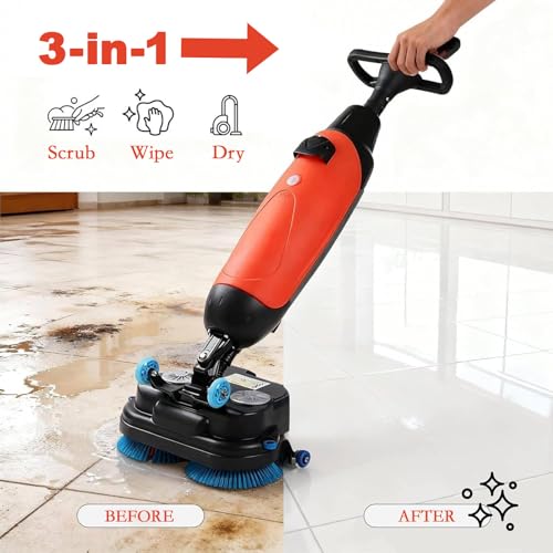 Tragbare gewerbliche Scheuersaugmaschine, Mini-Doppelbürstenreiniger, 430 mm Arbeitsbreite, reinigt bis zu 1.200 m²/Stunde, ideal für Büros und Gewerbeflächen, Wei,Gray