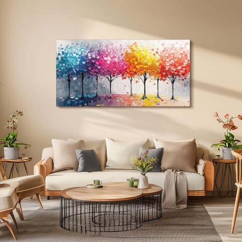 crmotu Colorful Forest Large Wall Art, Trees Nature-Inspired Abstract Art Prints, Contemporary Art Landscape Canvas Pictures, Bright Paintings Wall Decor Living Room Bedroom Home Office 30x60 Inch