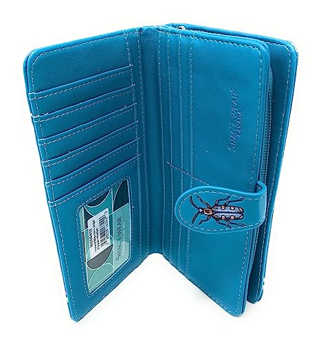 Shag Wear Insect Mania Large Spring Summer Wallet for Women and Teen Girls Vegan Faux Leather Teal 7"4
