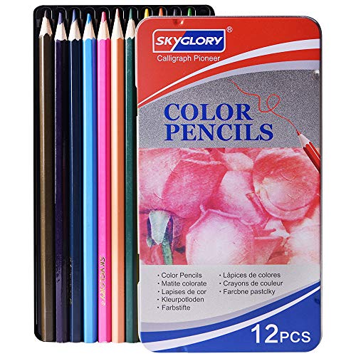 Colored Pencils Set with Metal Box Soft Core Color Pencil Set for Adult Coloring Books Artist Drawing Sketching Crafting (12)