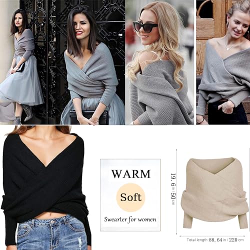 Snowfall Sweater Scarf with Sleeves Cozy Knitted Wrap Shawl Autumn Winter Warm Crochet Cape Blanket GL20042