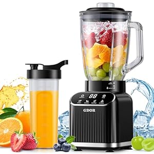 GDOR Professional Blender for Smoothies, 5 Functions, 1200 Peak Watts Smoothie Blender, 52 Oz Glass Jar & 24 Oz To-Go Cup Combo, Blenders for Smoothies, Ice and Frozen Fruit, Self-Cleaning