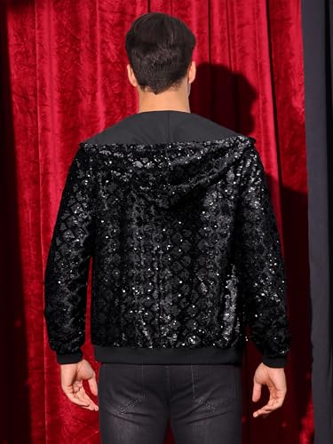 Image of Lars Amadeus Argyle Sequins Jackets for Men's Long Sleeves Metallic Shiny Hooded Disco Jacket
