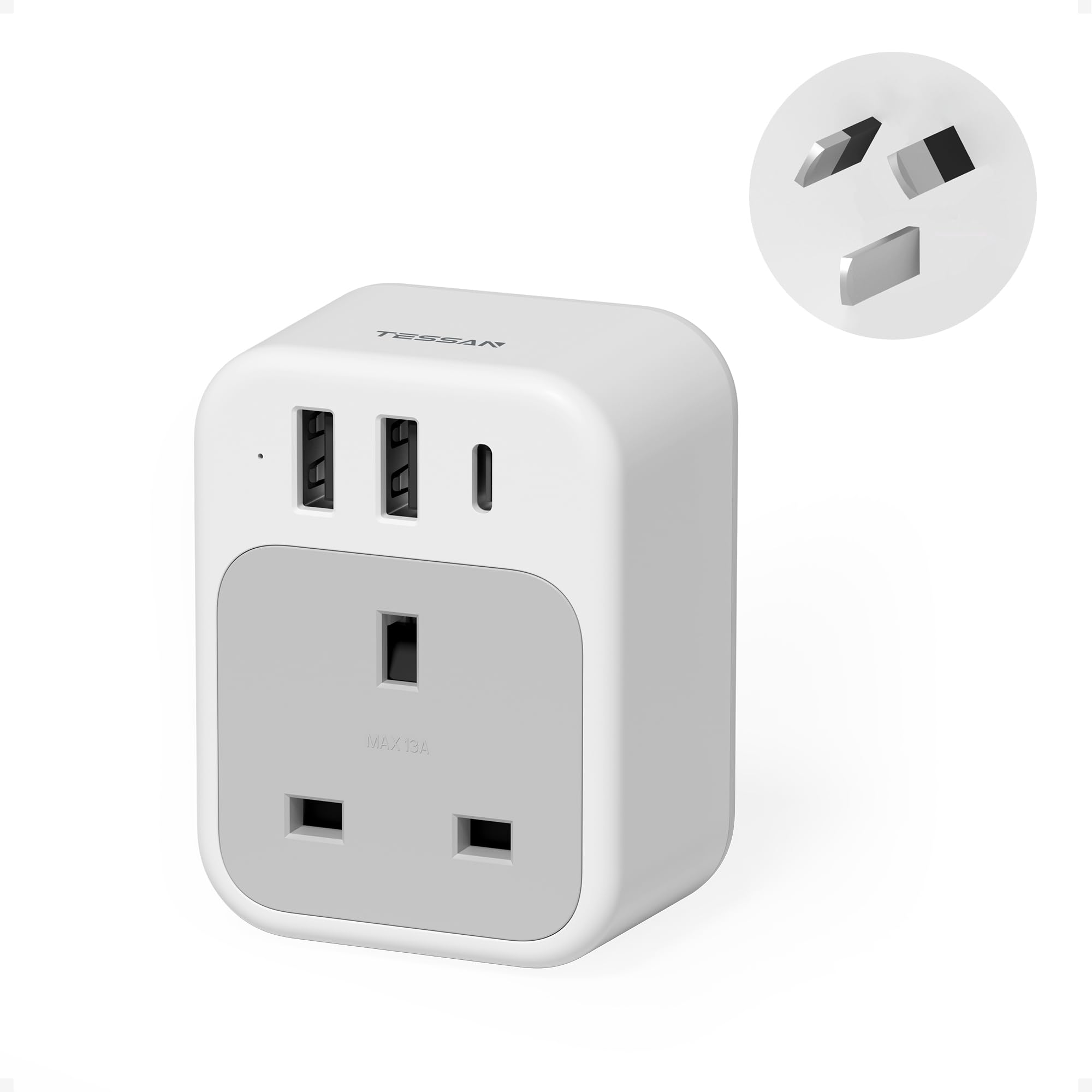 UK to Italy Plug Adapter, TESSAN Grounded Italy Plug Adapter with 2 USB Ports (1 USB C), Italian Travel Adaptor for Chile Ethiopia Libya Syria Tunisia Uruguay (Type L) — view 7