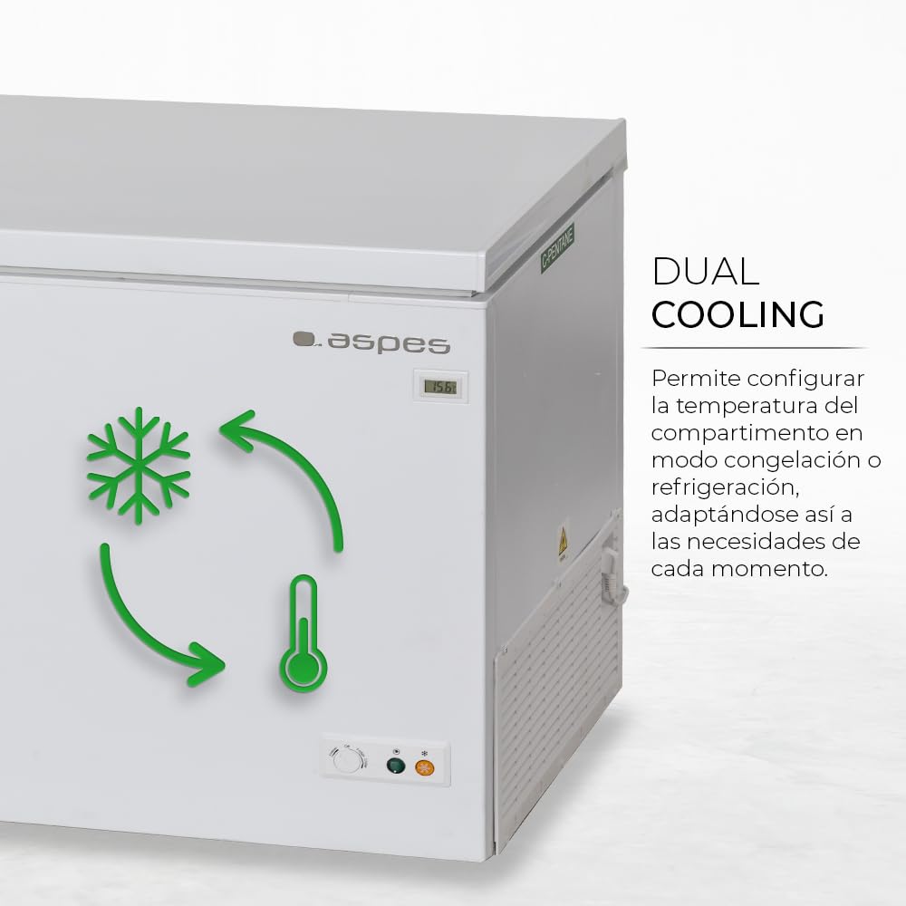 Aspes Congelador horizontal Blanco ACH6200EDC. Capacidad 600 Litros, Dual Cooling, 2 Cestas, Bajo nivel Sonoro, Eficiencia Energética Clase C
