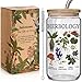 Enanaimg Herbology Witch Glass Cup Christmas Gift for Plant Lover 16 oz Glass Cup with Lids and Straws, Witch Gifts, Cute Magical Plants Botanical Iced Coffee Cups, Witchy Gift for Women, Friends
