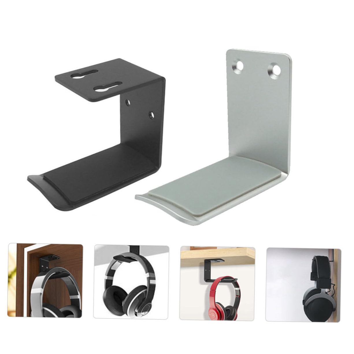 DOITOOL 6piezas Soporte para Auriculares De Aluminio Adhesivo Gancho para Escritorio Sin Perforar Organizador De Auriculares Multifuncional Base Antideslizante