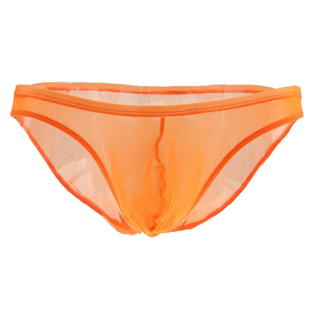 Men's Nets Yarn Bulge Pouch Bikini Briefs Breathable T-Back S Orange
