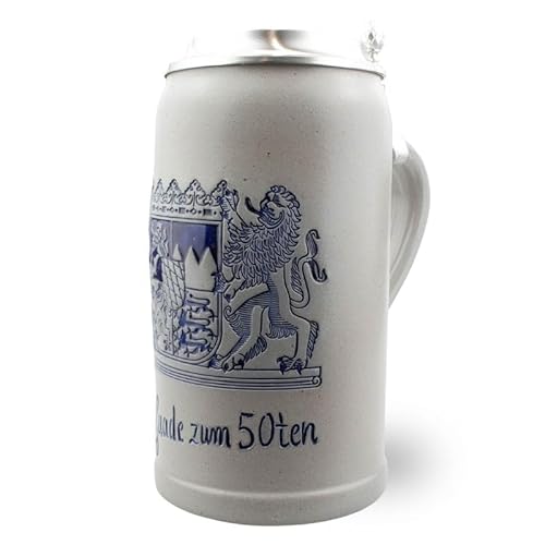 Bavariashop | PREMIUM Bierkrug Freistaat Bayern | Maßkrug personalisiert mit Gravur | Personalisierter Bier-Krug mit Zinndeckel | 1,0 Liter