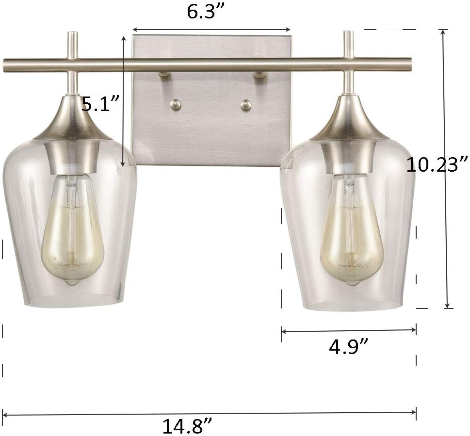 ❤ Crаzу Dеаlѕ Bathroom Vanity Light Clear Glass Wall Sconce Over Mirror 2-Light Brushed Nickel Finish