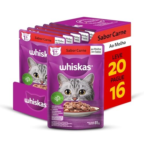 Pack Ração Úmida Whiskas Sachê Carne ao Molho para Gatos Adultos - Leve 20 Pague 16