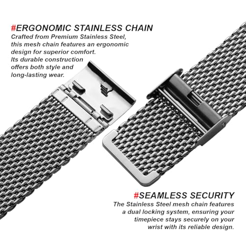 Image of DBLACK ''BONEZ'' Mesh Chain Stainless Steel Watch Belt, Ergonomic & Breathable Design Watch Strap / / For 08mm, 10mm, 12mm, 14mm, 16mm, 18mm, 20mm, or 22mm Watch Band (Silver, Choose Your Size)