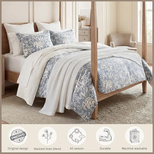 Image of HiEnd Accents Genoa Soft Washed Linen 3 Piece King Blue Comforter Set