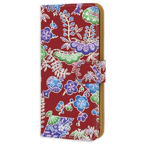 iPhone 16 e 用 手帳型 スマホケース フレキシブル アイフォン16eのケース 琉球びんがた風 沖縄柄 花柄 植物 紅色 263a03m
