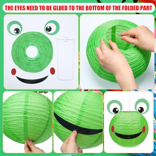 Image of Retisee 12 Pcs Frog Paper Lantern Frog Birthday Party Decoration 10 inch Party Favor Green DIY Craft Kit Gift for Kindergarten Preschool Classroom for Bridal Baby Shower Decoration Supply