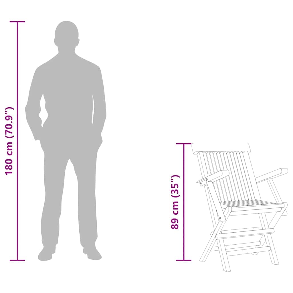 Set di 5 mobili da giardino in legno di teak massiccio con sedie pieghevoli, resistenti alle intemperie, per terrazza, balcone, veranda, salvaspazio e robusto, per giardino e veranda