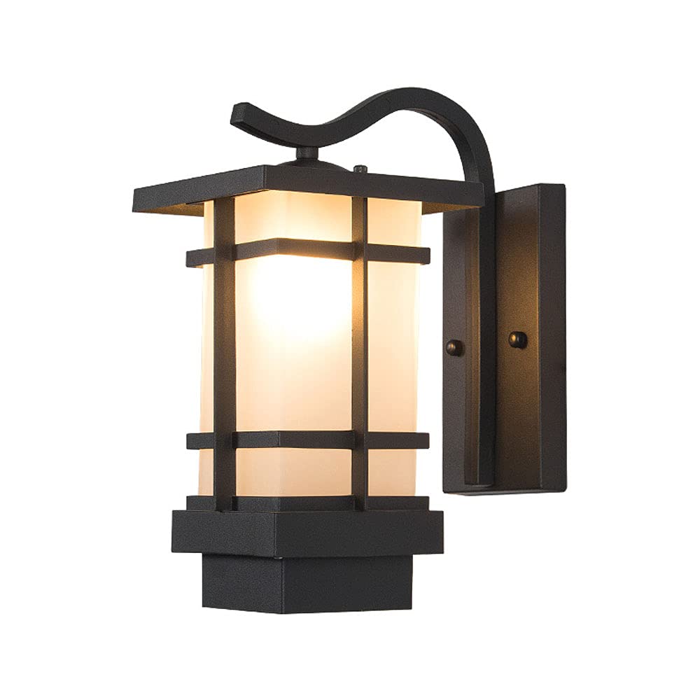 HUAYUSEDF Japanese Style Rectangular Outdoor Wall Lantern Black Iron cage Shape Wall Light Milky White Glass lampshade Wall Lamp Used for Terrace Yard Garage Entrance Sconce Light