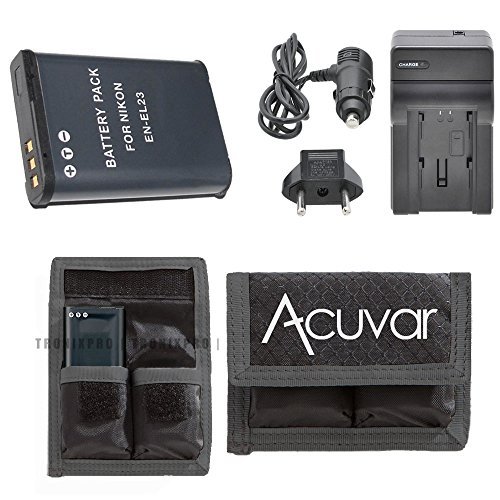 En-El23 Battery For Nikon + Car/Home Charger + Acuvar Battery Pouch For Nikon Coolpix P600, S810C Camera & More Models #TOP14