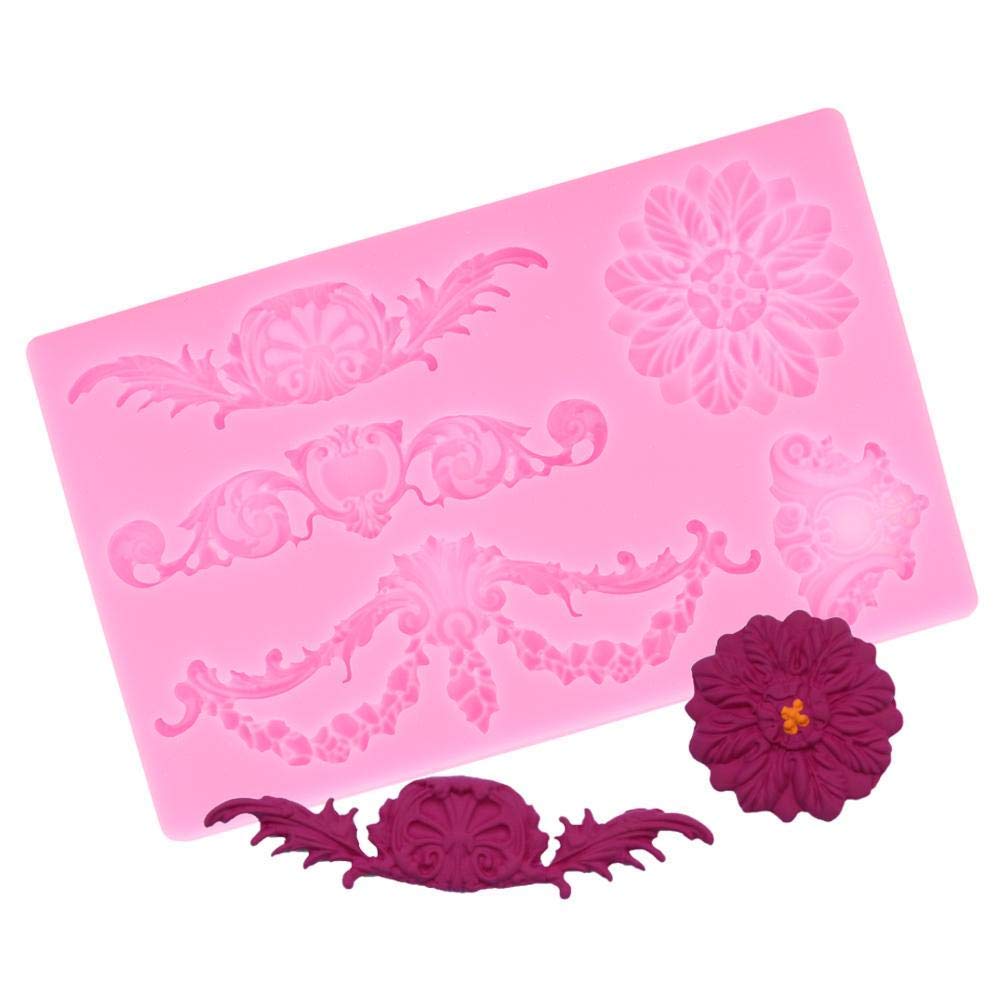 Cupcake Pan Silicone Baking Mold Cake Fondant Cookie Chocolate Embossed Flower Decorating Mould DIY Tool (Pink)