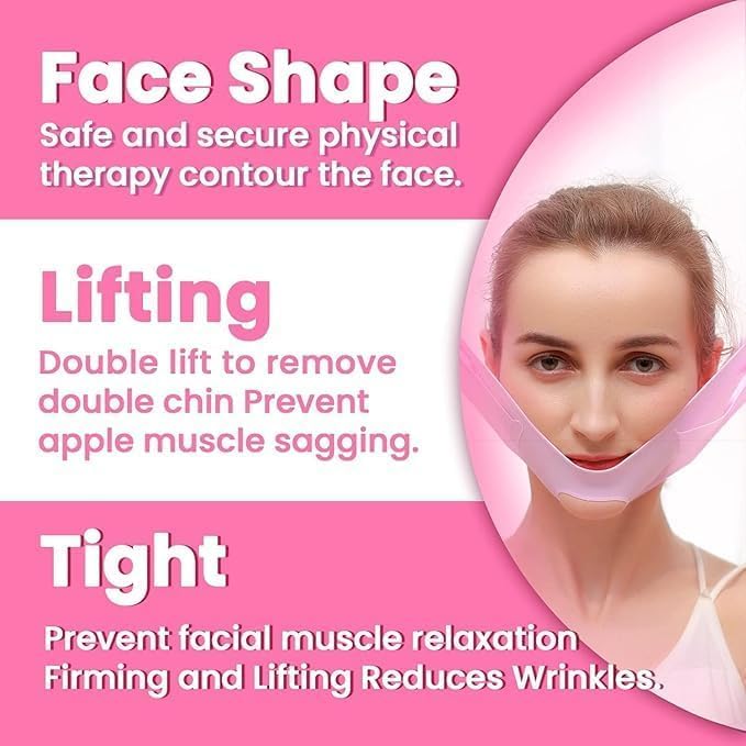 EXIFYLL Silicone V Face Mask Face Lift Up Belt Facial Slimming Bandage Mask Cheek,Chin,Neck Slimming Thin Belt Face Slim Lift Band Mask Double Chin Reducer for Women and Men Tightening Skin (V-Line Mask) (pink) 2