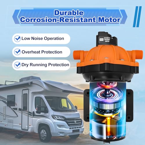 Image of Upgraded 5.5 GPM 70 PSI Washdown Deck Wash Pump Kit, 12V Washdown Pump Kit,5 Chamber Self-Priming RV Fresh Water Pump for RV,Boat,Sprayer,Travel Trailers,and Yacht