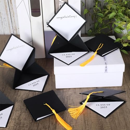 Janlaugh 10 Pcs 2025 Graduation Cap Money Holders with Gold Tassel Gift Grad Hat cardholders Black College Grad Money Holder Box Gift Give Clip for Graduation School Party Supplies3