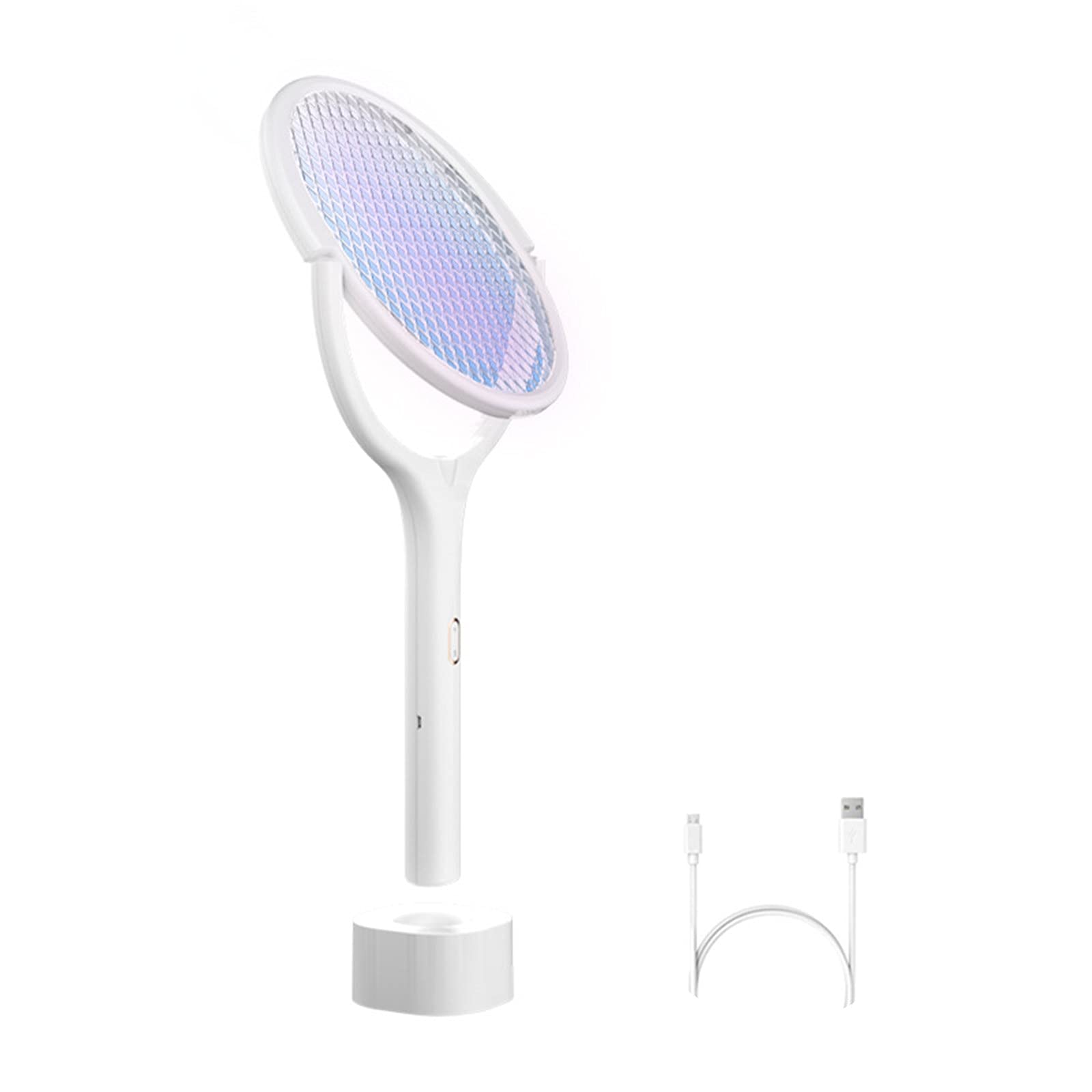 Scacciazanzare Elettrico, Lampada antizanzare ad Angolo Regolabile 3000V con Ricarica USB, Cattura Mosche con Base, Racchetta per zanzare Insetti a Luce Ultravioletta (Bianca)