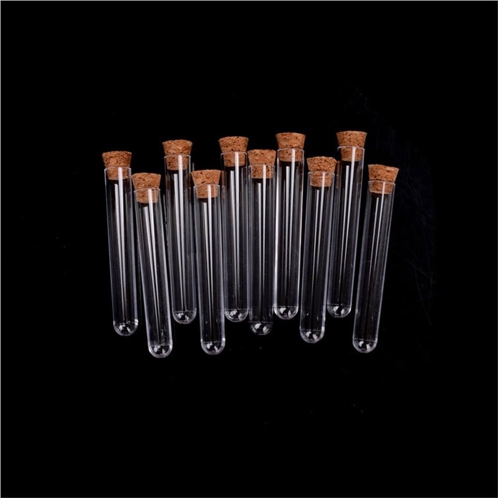 Tubos de almacenamiento de muestras 100 tubos de ensayo plástico con tapón corcho transparente, 16 x mm, cristalería laboratorio for experimentos, great for exhibiciones