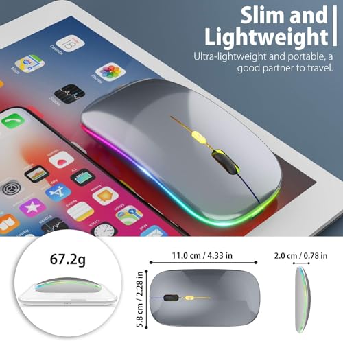 Image of LED Wireless Mouse, Slim Silent Mouse 2.4G Portable Mobile Optical Office Mouse with USB & Type-c Receiver, 3 Adjustable DPI Levels for Notebook, PC, Laptop, Computer (Gray)