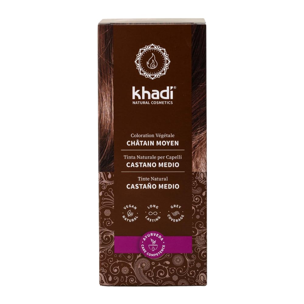 khadi MEDIUM CASTANO Vegetable hair dye - dye for a lively and warm cinnamon brown color to a medium intense and deep brown - 100% vegetable - 100 g